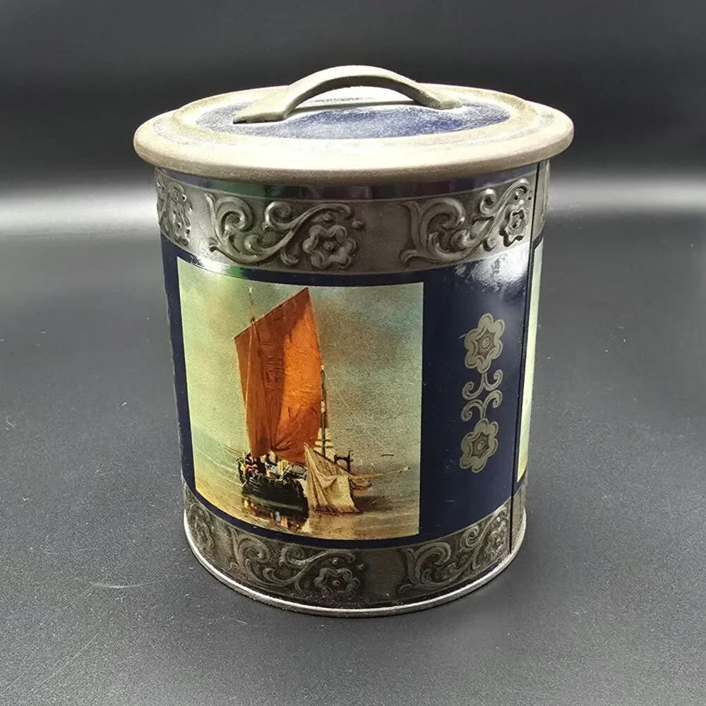 Antique Rave Slivertone Sailing Ship Tin